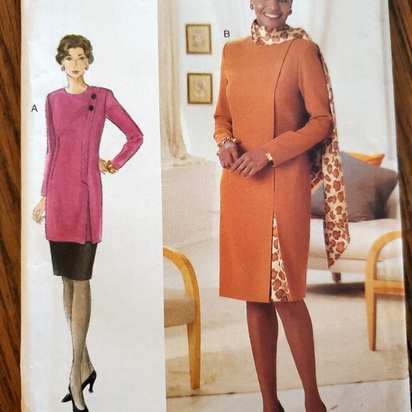 90s Vogue Pattern 9314 Semi Fitted Straight Dress Tunic Pleat Underlay 12 14 16 - Picture 1 of 3